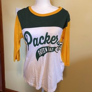 Green Bay Packers shirt 3/4 sleeve green yellow women's XS boat neck